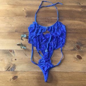 Royal Blue Lace Teddy w/ Rhinestone Detail